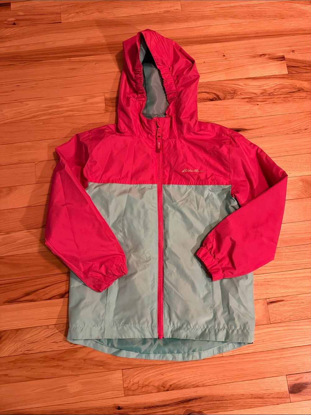 Eddie Bauer Kids Colorblock Hooded Rain Jacket - Pink & Light Blue